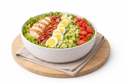 A typical Cedar Plank Salmon, or a full California Cobb salad