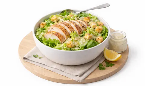 A typical Parmesan Caesar entree (dressing on side)