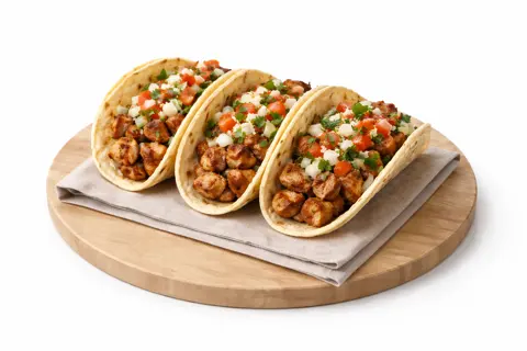 A typical Two Chicken Soft Tacos + a side of Black Beans