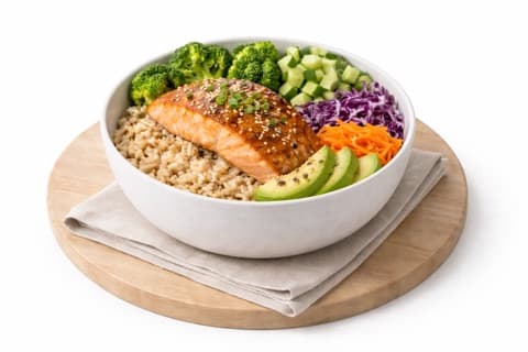 salmon brown rice bowl
